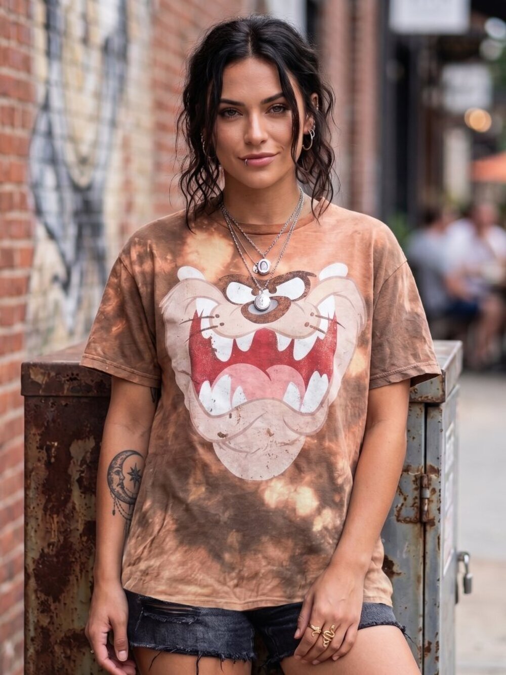 Taz tazmanian devil Tee Shirt Size Medium Tie Dyed Bleached Grunge Vintage